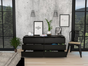 English Elm 6 Drawer Double Dresser with Superior Top, 60.4" Wide Engineered Wood, Smooth Metal Rails, FSC Certified Black 35.83 L x 24.02 W x 5.91 H B097S00162