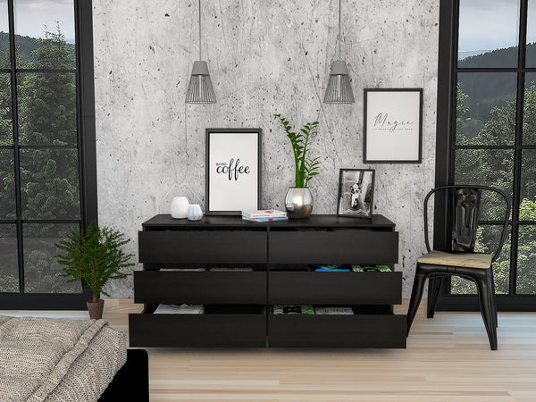 English Elm 6 Drawer Double Dresser with Superior Top, 60.4" Wide Engineered Wood, Smooth Metal Rails, FSC Certified Black 35.83 L x 24.02 W x 5.91 H B097S00162