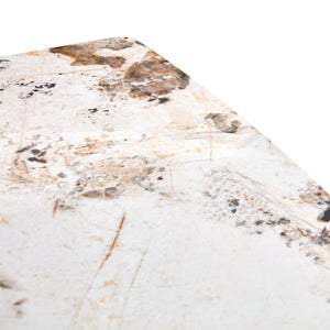 English Elm Modern minimalist sintered stone dining table with white marble-look top and sturdy metal legs, seats 4-6 comfortably Gold W1151S01018