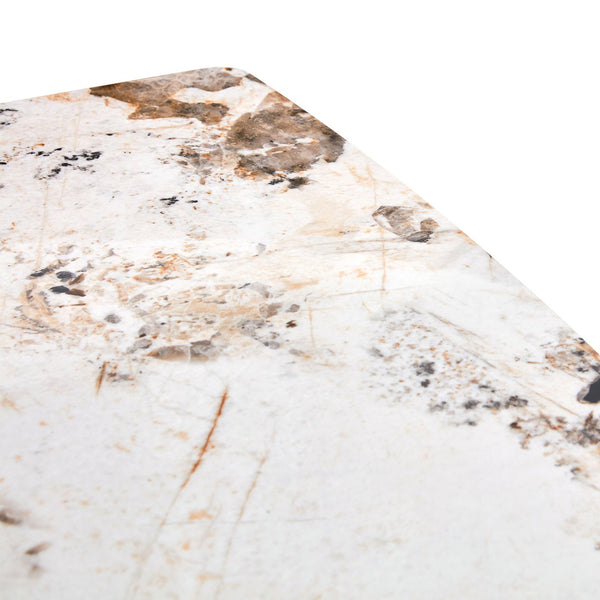 English Elm Modern minimalist sintered stone dining table with white marble-look top and sturdy metal legs, seats 4-6 comfortably Gold W1151S01018