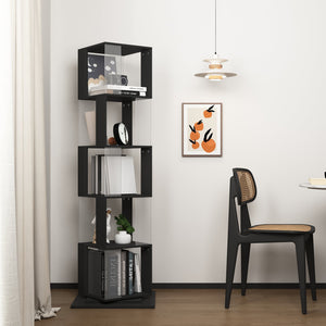 English Elm 5 tier rotating bookshelf with 360° swivel, large-capacity wood veneer rack with acrylic shelves and anti-tip base Black W409P167481