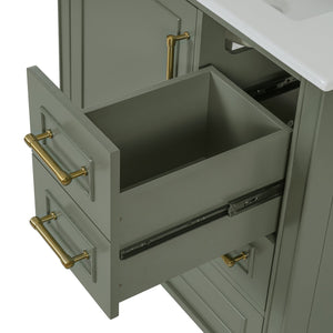 English Elm 30" Elegant Bathroom Vanity with Ceramic Sink, Soft-Close Door & 3 Drawers, Gold Handles, Durable Finish Olive Green N729P184479O