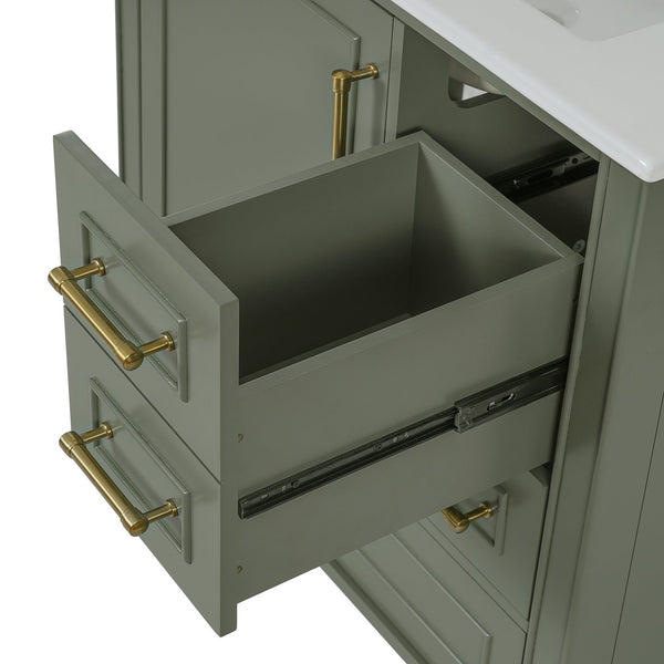 English Elm 30" Elegant Bathroom Vanity with Ceramic Sink, Soft-Close Door & 3 Drawers, Gold Handles, Durable Finish Olive Green N729P184479O