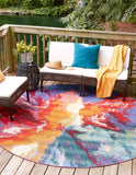 Unique Loom Outdoor Modern Monteverde Machine Made Abstract Rug Multi, Green/Light Blue/Light Green/Olive/Orange/Peach/Purple/Red/Rust Red/Yellow/Pink/Violet/Blue 7' 10" x 7' 10"
