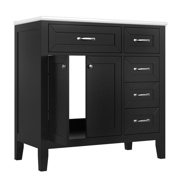 English Elm 36" Modern Bathroom Vanity With Sink Combo, Sleek Black Cabinet, Durable Storage & Stylish Design N725P246491B