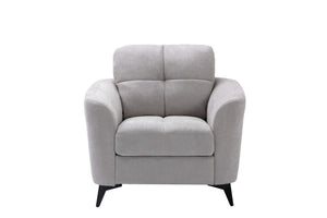 English Elm Carlotta Woven Fabric Accent Chair Grid Tufted Cushions Black Metal Legs Living Room Light Gray B2749P413395