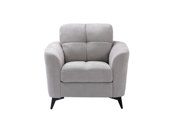 English Elm Carlotta Woven Fabric Accent Chair Grid Tufted Cushions Black Metal Legs Living Room Light Gray B2749P413395