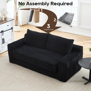 English Elm Memory foam convertible L-shaped sofa bed with corduroy upholstery, no assembly, space-saving comfort Black W2959P278446