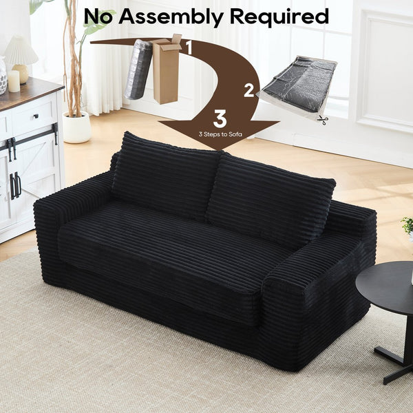 English Elm Memory foam convertible L-shaped sofa bed with corduroy upholstery, no assembly, space-saving comfort Black W2959P278446
