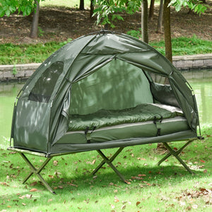 English Elm Outsunny All-in-one Elevated Camping Cot Tent with Air Mattress and Sleeping Bag Kit W2225P217036