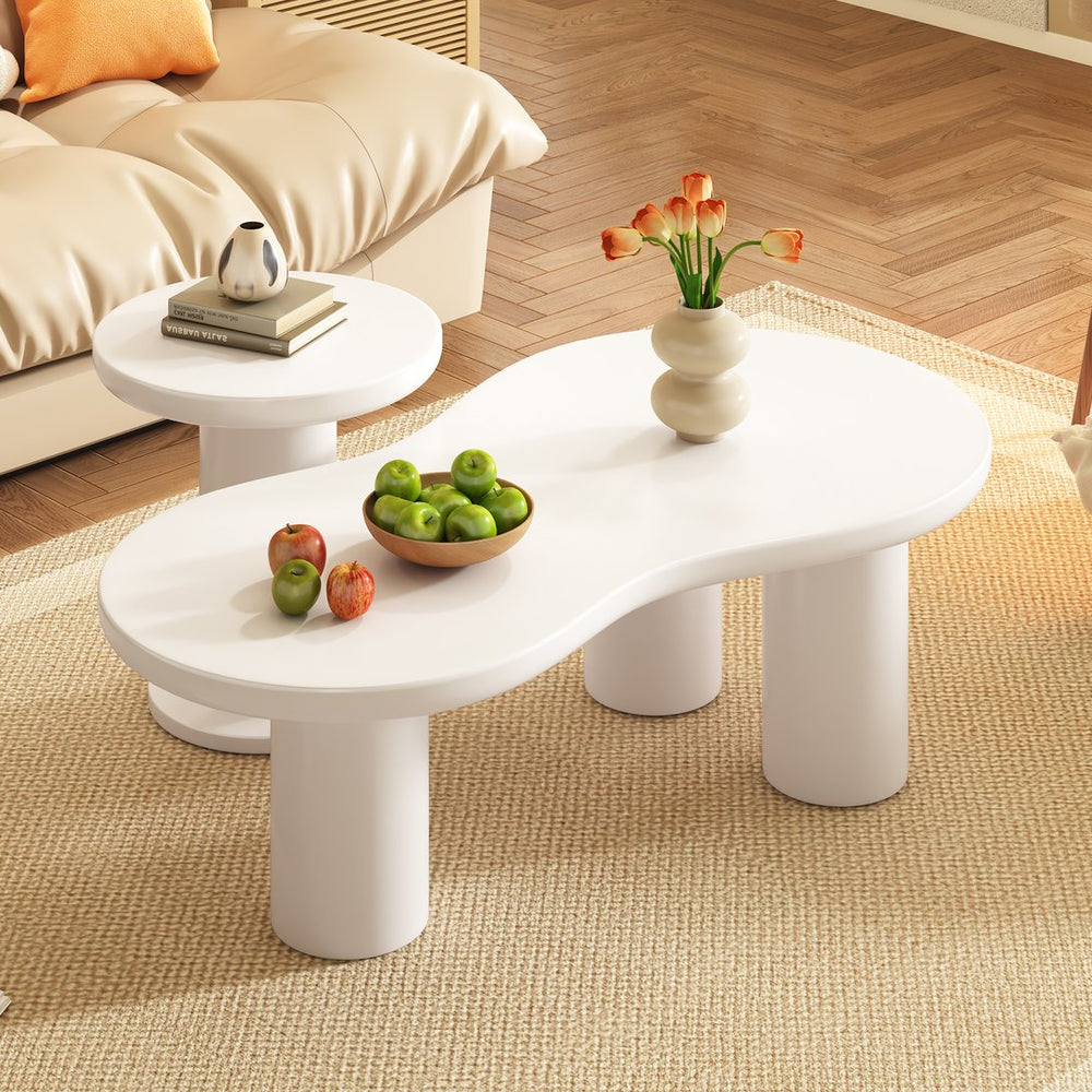 English Elm ON-TREND Nesting Coffee Table Set of 2 – Cream Cloud & Round Side Tables, Easy Assemble, Safe Rounded Edges N721S000035K