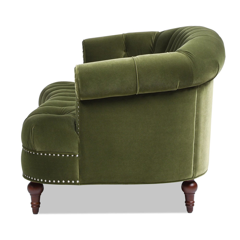 English Elm Jennifer Taylor Home - La Victorian Chesterfield Loveseat in Luxurious Velvet with Nailhead Trim, Solid Hardwood Frame, 70" Olive Green B2719P238185