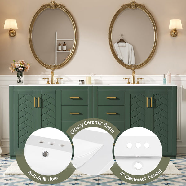 English Elm 72'' Elegant Bathroom Vanity With Ceramic Sink, Soft-Close Drawers & Solid Wood Storage Cabinet Set N710SS00013F