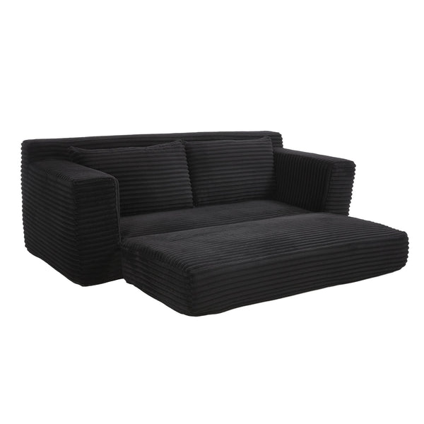 English Elm Loveseat Convertible Sofa Bed with Memory Foam & Steel Frame, No Assembly, Corduroy Comfort Black W3561P324174