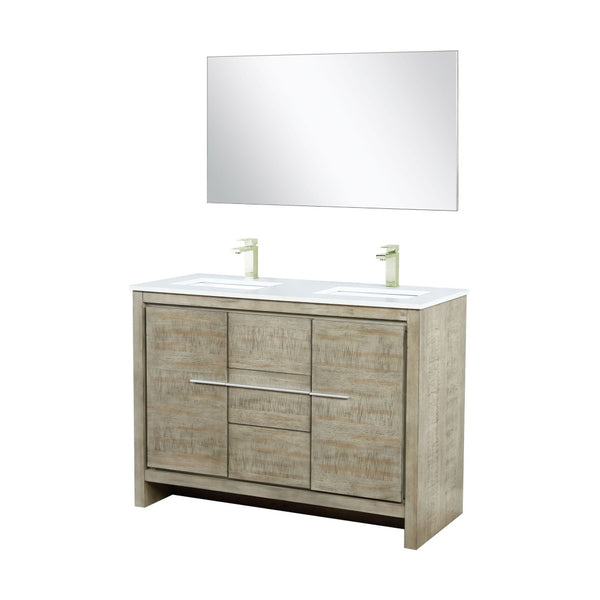 English Elm Rustic Acacia Double Bath Vanity With Cultured Marble Top, Brushed Nickel Faucet & Elegant Mirror Set B2731S01710-GIGA