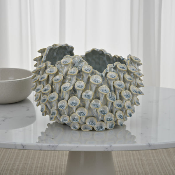 English Elm Deni Silver Porcelain Temple Jar with Pierced Lattice Lid for Mantel or Shelf Display B056P416944