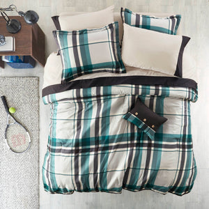 English Elm 7 Pcs Twin Xl Teal And Black Plaid Comforter Set - Soft Microfiber Bedding With Sheets & Pillow B035P319865