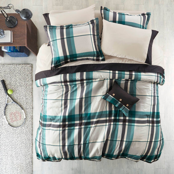 English Elm 7 Pcs Twin Xl Teal And Black Plaid Comforter Set - Soft Microfiber Bedding With Sheets & Pillow B035P319865