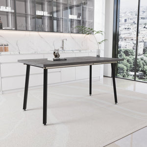 English Elm 55.12-70.87"expandable Modern kitchen dining table, gray MDF top with black metal legs, seats 4-6, sturdy stylish centerpiece W2189P190486