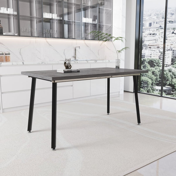 English Elm 55.12-70.87"expandable Modern kitchen dining table, gray MDF top with black metal legs, seats 4-6, sturdy stylish centerpiece W2189P190486