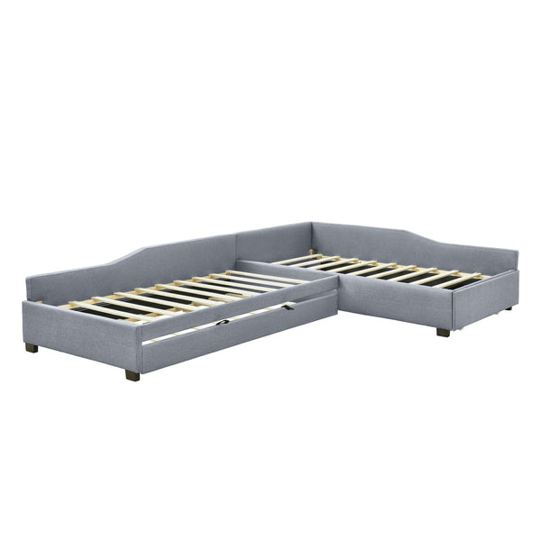 English Elm Upholstered Twin Daybed with Pull Out Trundle Linen Blend Sofa Style Studio Bed Gray GX001316AAE