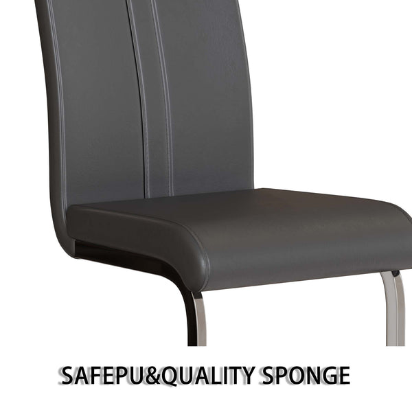 English Elm 63" Modern Medieval Brown Mdf Dining Table & 6 Pu Armless Chairs Set With Silver Legs For Style & Comfort W2189S00679