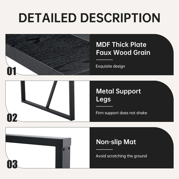 English Elm Black Faux Wood Grain Rectangular Dining Set with Shell Pattern Upholstered Chairs White+Black W1151S04366