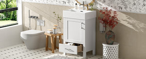 English Elm 20.28'' 20.28" Modern Bathroom Vanity with Ceramic Sink, Solid Wood Frame, Soft-Close Drawer & Cabinet - Space-Saving Design White N729P277755K