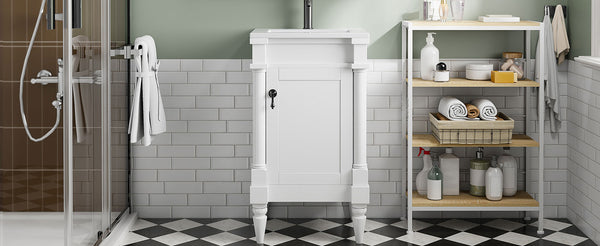 English Elm 18-Inch Modern Bathroom Vanity with Sink Compact Retro Design Durable MDF & Solid Wood Legs Storage-Friendly White N710P257401K