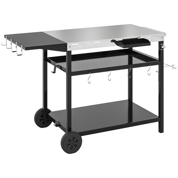 English Elm Outsunny Rolling Grill Cart Stainless Steel Patio Prep Station with Three Shelves W2225P485560