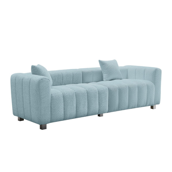 English Elm 83.46'' Velvet Three Seat Sofa Bubble Upholstered Couch with Sleek Metal Legs for Living Room Blue W2795S00040