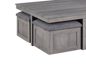 English Elm Montalbano Square Coffee Table with Four Nesting Wheeled Ottoman Storage Stools Light Gray B2749P413274