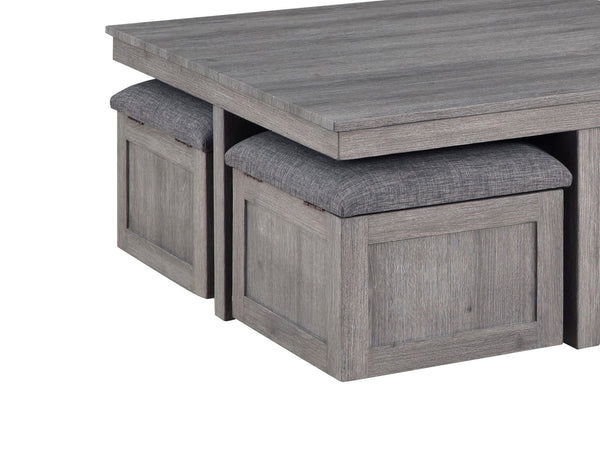 English Elm Montalbano Square Coffee Table with Four Nesting Wheeled Ottoman Storage Stools Light Gray B2749P413274