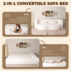 English Elm Modern Full Size Folding Sofa Bed with Teddy Fabric, Foam-Filled 15" Sleeper, 2 Pillows, No Assembly Required Beige+White W1885P272259