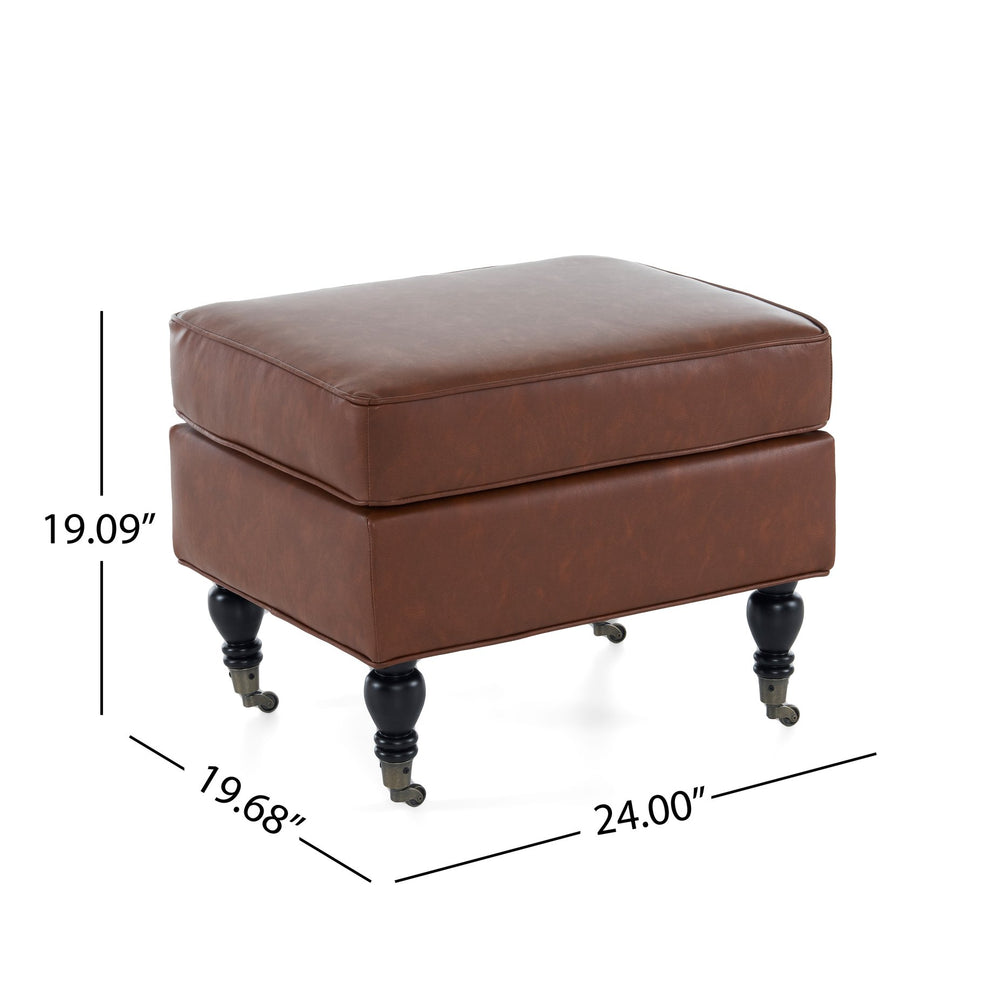 English Elm Christopher Knight Home® - PU Leather Ottoman Square Brown with Solid Wood Frame, Casters & Rubberwood Legs, 300lb Capacity N769P227949Z