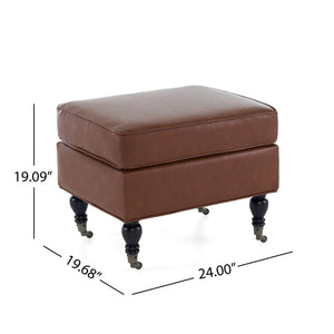 English Elm Christopher Knight Home® - PU Leather Ottoman Square Brown with Solid Wood Frame, Casters & Rubberwood Legs, 300lb Capacity N769P227949Z