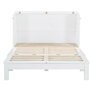 English Elm Full Size Murphy Bed Rattan Cabinet with Storage Drawers and Gold Hardware White N708S00009K