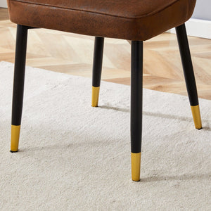 English Elm Table and Chair Set Round Walnut Mdf Top Six Seat Dining with Gold Accent Legs W1151S04846