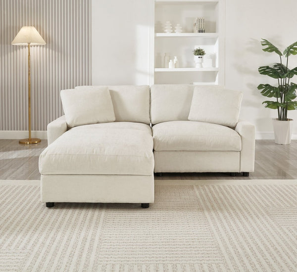 English Elm 72.05" L-shaped Sectional Sofa Cloud Cushion Polyester with Storage Ottoman Small Space Beige W1669S00050