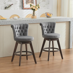 English Elm 26" Plush Velvet Swivel Counter Stools Set of 2 with Tufted Back, High-Res Foam & Sturdy Wood Legs Gray W1143P362519