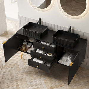 English Elm Gema 60" Modern Bathroom Vanity Set With Black Sintered Stone, Ceramic Basins & Gold Legs, Pre-Assembled W2615S00292