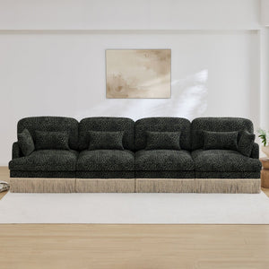 English Elm 131" Chenille Leopard Sectional Sofa Modular 4 Seat Deep Cushion Tassel Trim Green W5656S00034