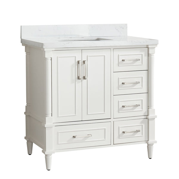 English Elm Fully Assembled 36 Inch Bathroom Vanity Carrara Marble Top Dual Basin Rubberwood W1826P308992