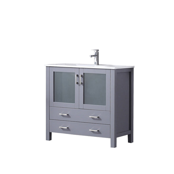 English Elm Dark Grey 36 in. Bath Vanity with White Ceramic Top, Soft-Close Drawers, Chrome Faucet Included (Durable) B2731P260516
