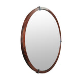 English Elm Hausen 31.5" Mid-Century Modern Round Accent Wall Mirror, Brown Walnut Wood & Veneer