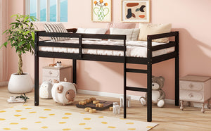 English Elm Solid Twin Loft Bed with Ladder and Reinforced Slats for Storage-Friendly, Space-Saving Bedrooms Black W504P190956