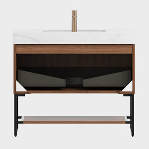 English Elm YOLAN 36" Bathroom Vanity with Integrated Solid Surface Basin, Pre-Assembled Plywood Cabinet, Soft-Close Drawer and Open Towel Shelf Black,Carrara White,Dark Walnut,White W2615S00375
