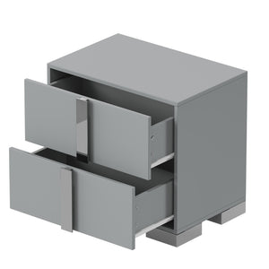 English Elm Modern Two Drawer Nightstand with Slim Metal Legs and Mirrored Bar Handles for Bedroom Grey W5271P416539
