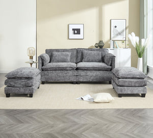 English Elm United Cozy Two-Seat Sofa With Chenille Fabric, Detachable Armrests, Footstools & Side Pockets W1568S00142-GIGA