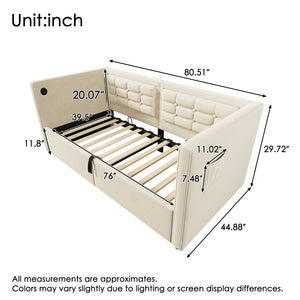 English Elm Upholstered Twin Daybed with Hydraulic Storage, Velvet Tufted Sofa Back, USB & Type-C Charging Port Beige N736P303402B